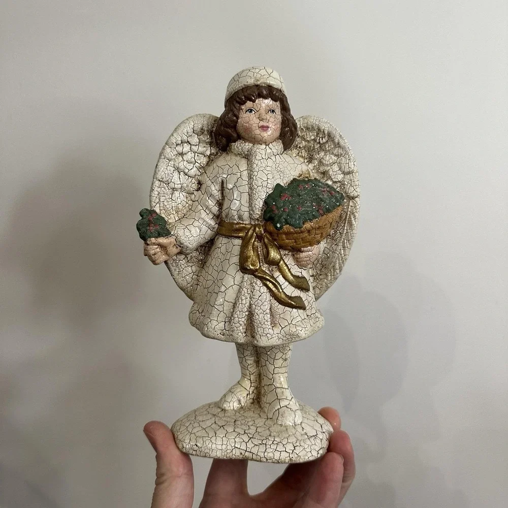 VTG Victorian Christmas Girl Angel Figurine Crackle Glaze 8